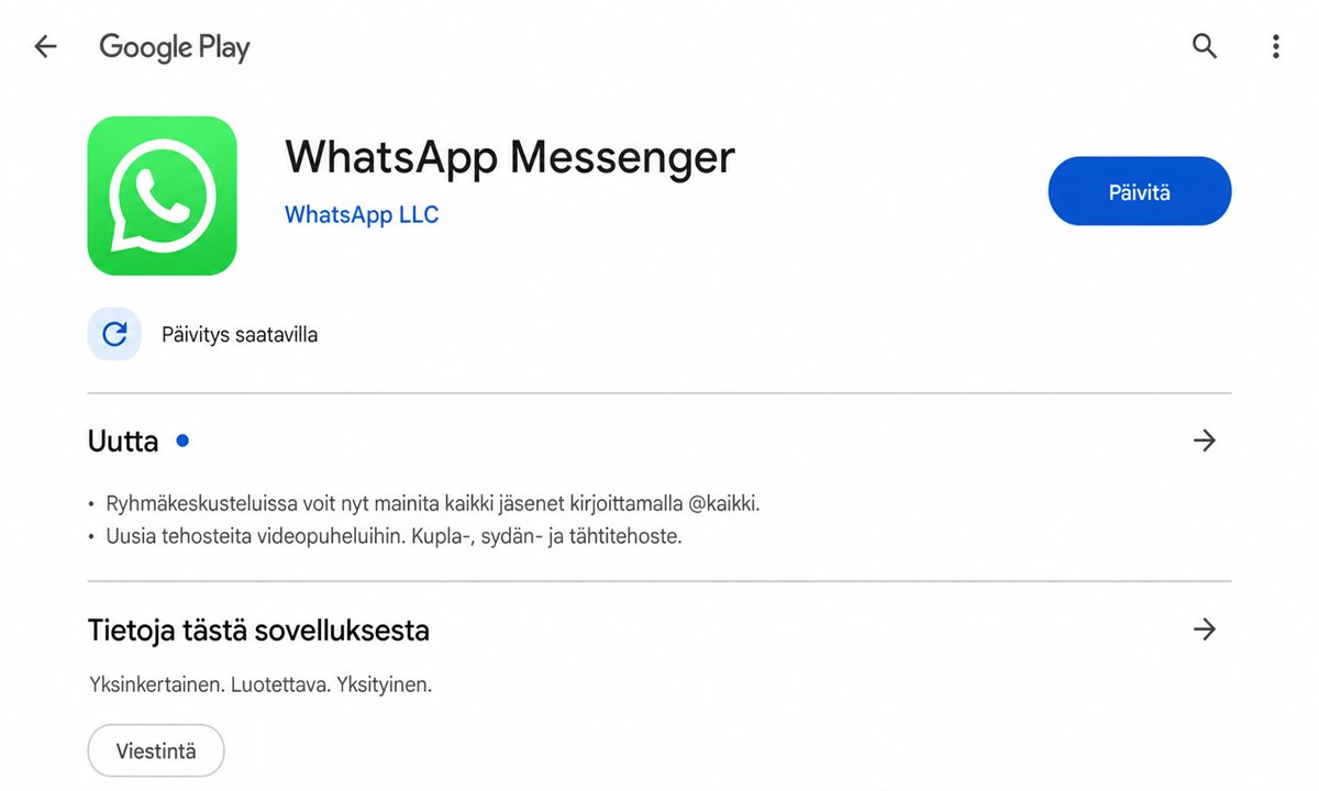 WhatsApp päivittäminen Google Play Storessa Samsung-puhelimella
