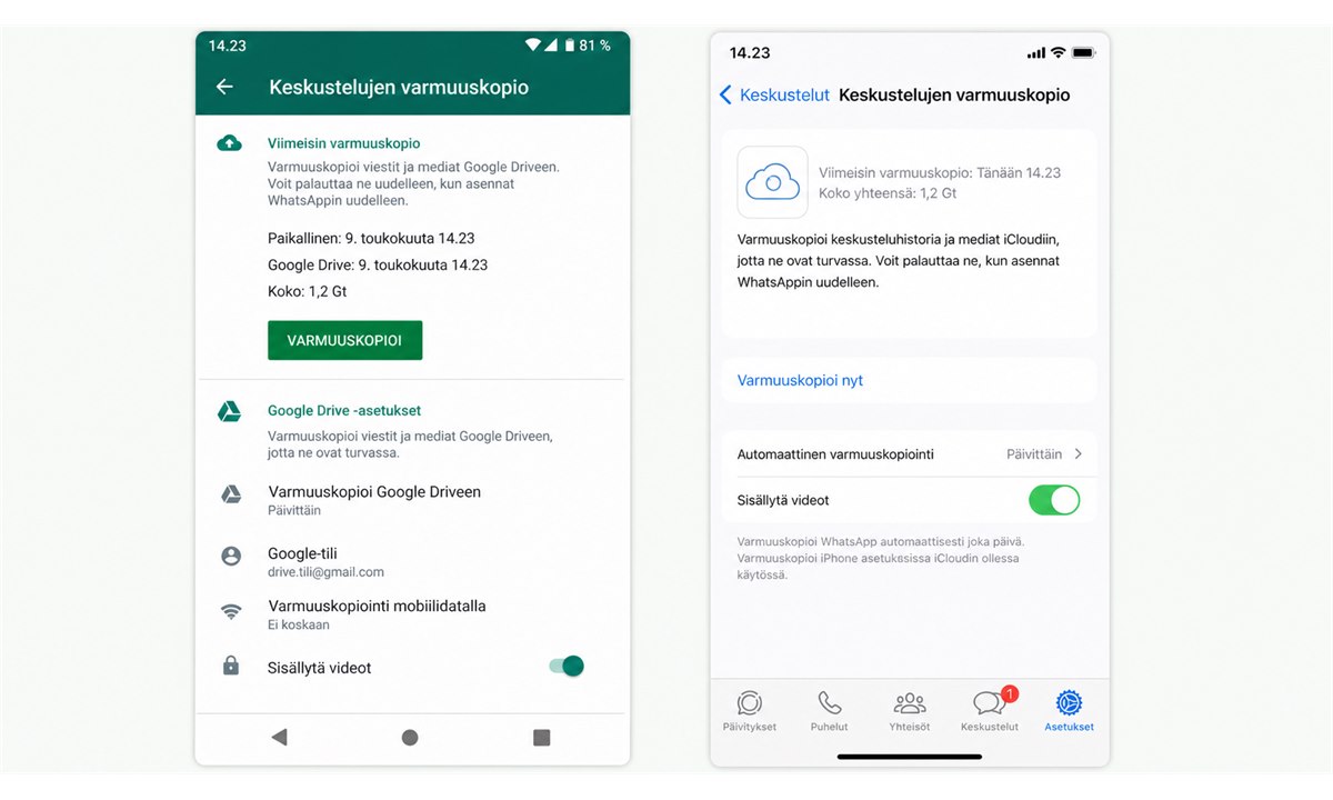 WhatsApp varmuuskopion ottaminen vanhalla puhelimella Google Driveen tai iCloudiin