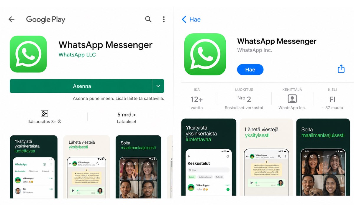 WhatsApp Messenger lataaminen Google Play Kaupasta tai App Storesta