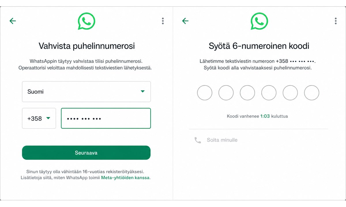 WhatsApp puhelinnumeron vahvistus SMS-koodilla uudessa puhelimessa