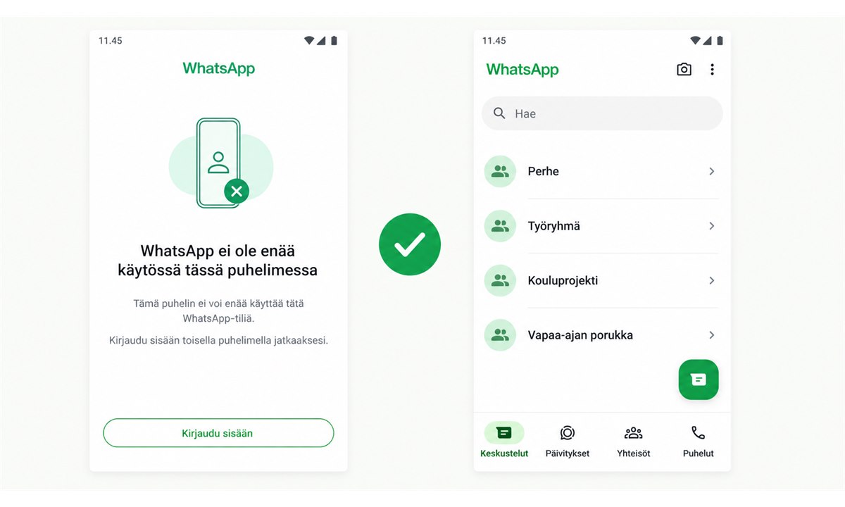 WhatsApp kirjautuminen ulos vanhasta puhelimesta tilin siirron jälkeen