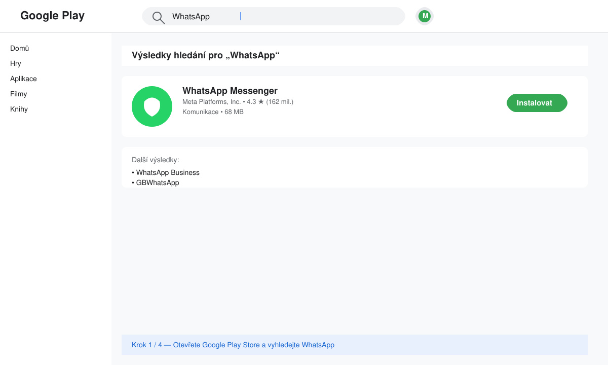 Otevření Google Play Store pro WhatsApp ke stažení zdarma