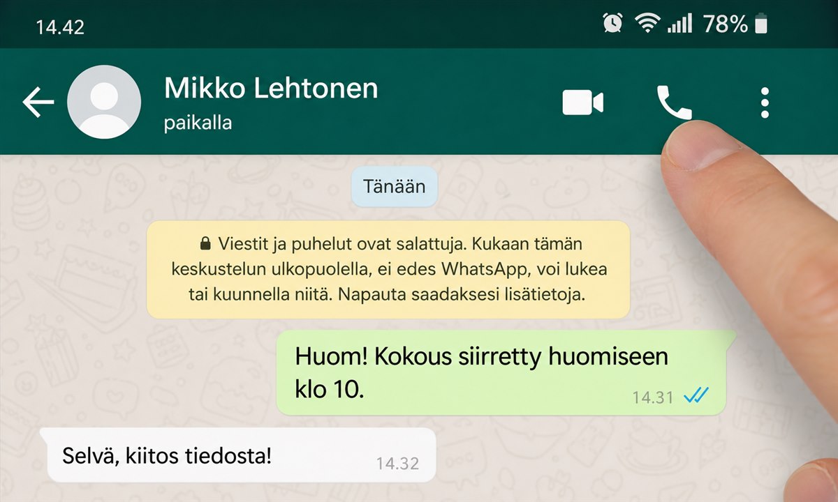 WhatsApp äänipuhelu ja videopuhelu painikkeet