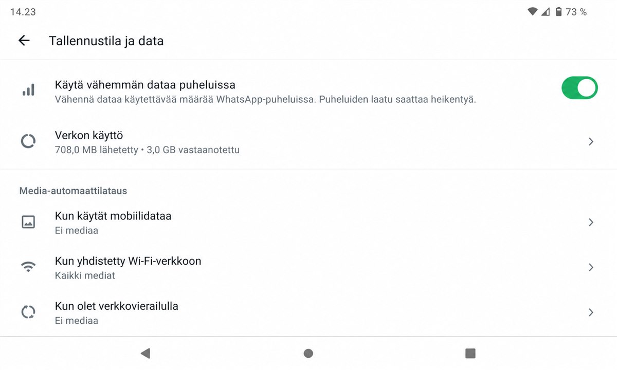 WhatsApp datansäästöasetus puheluille