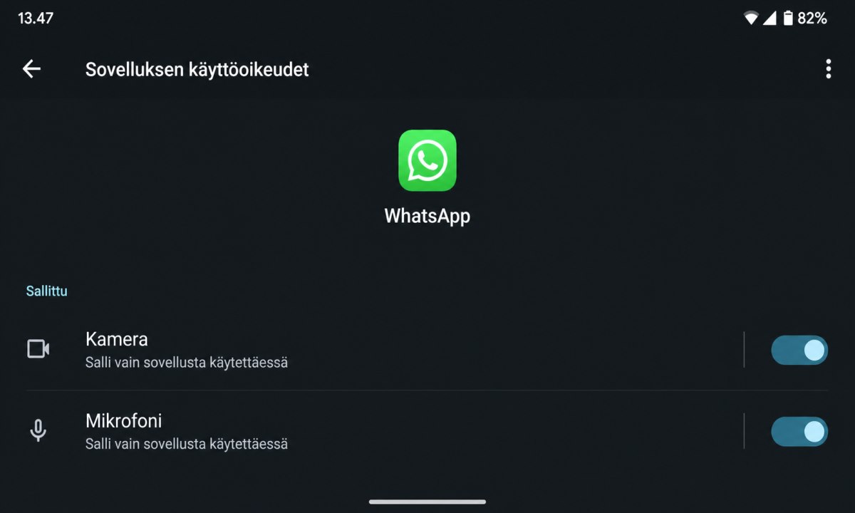 WhatsApp kamera ja mikrofoni käyttöoikeudet asetuksista
