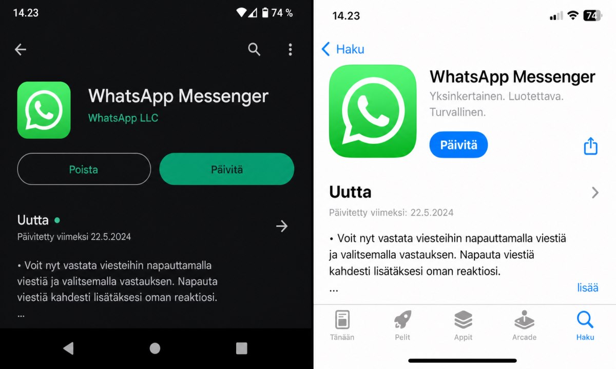 WhatsApp päivittäminen Play Storessa tai App Storessa