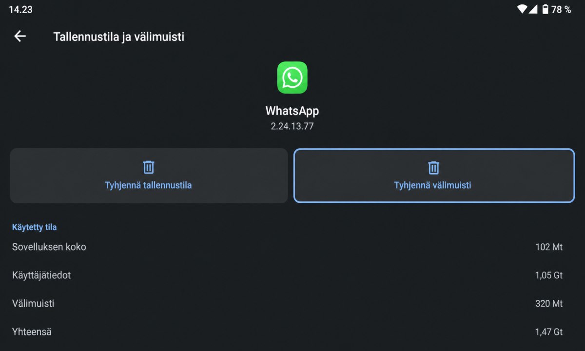 WhatsApp välimuistin tyhjentäminen Android-laitteella