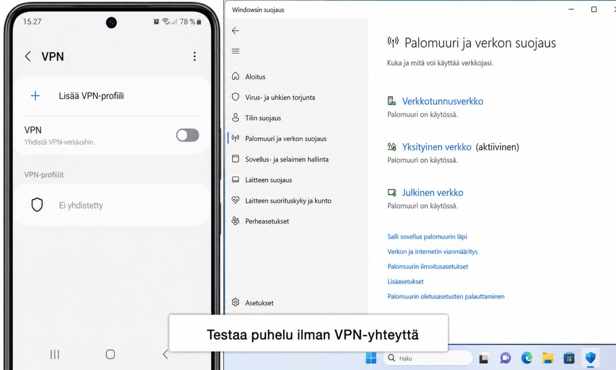 VPN ja palomuuri asetukset WhatsApp videopuheluongelmassa