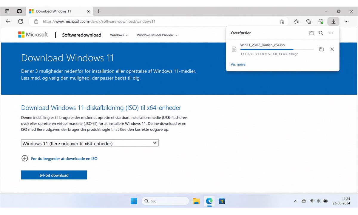 Windows 11 23H2 ISO download i gang i browser