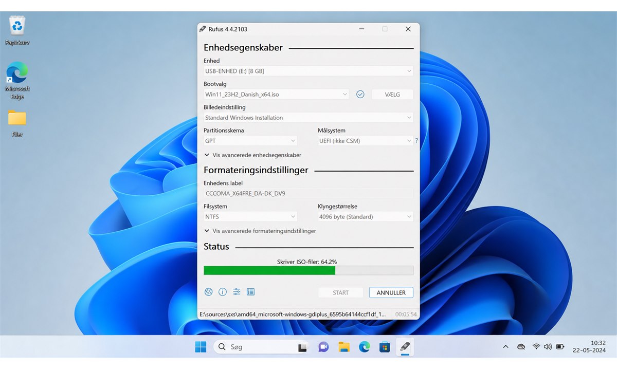 Rufus opretter bootbart USB med Windows 11 23H2