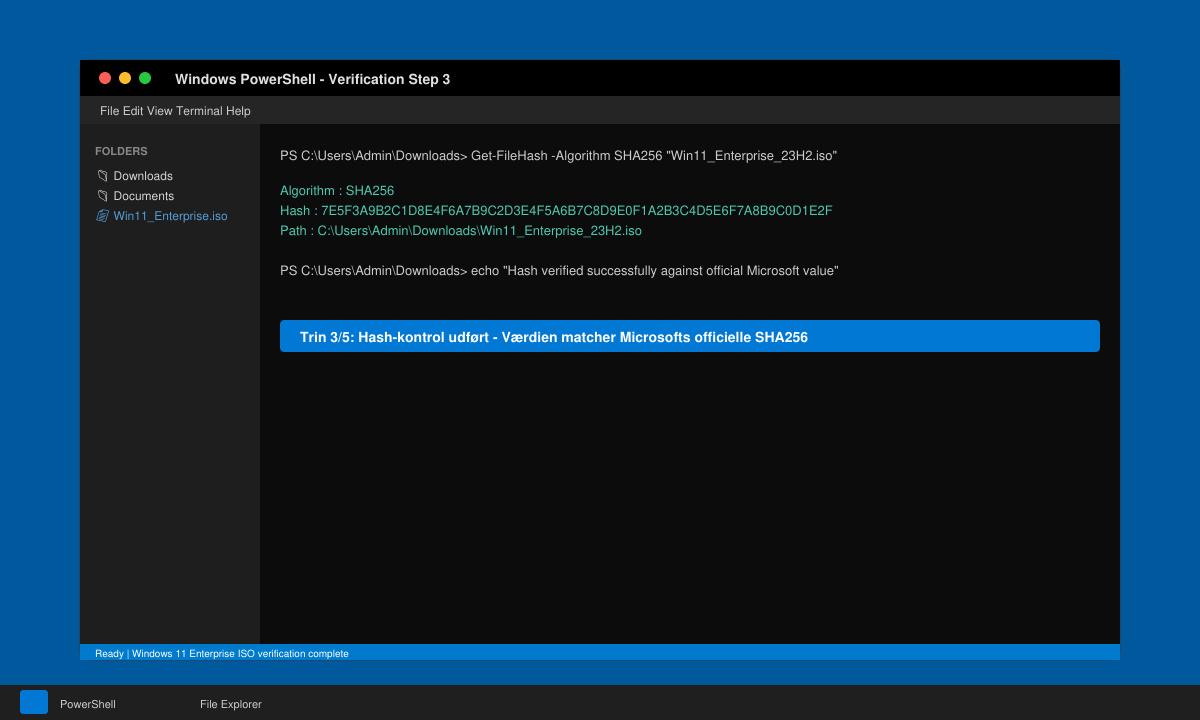Verificering af Windows 11 enterprise iso fil med hash-kontrol i Windows