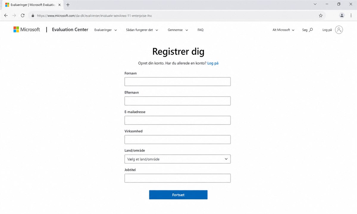 Microsoft registreringsformular til Windows 11 LTSC download