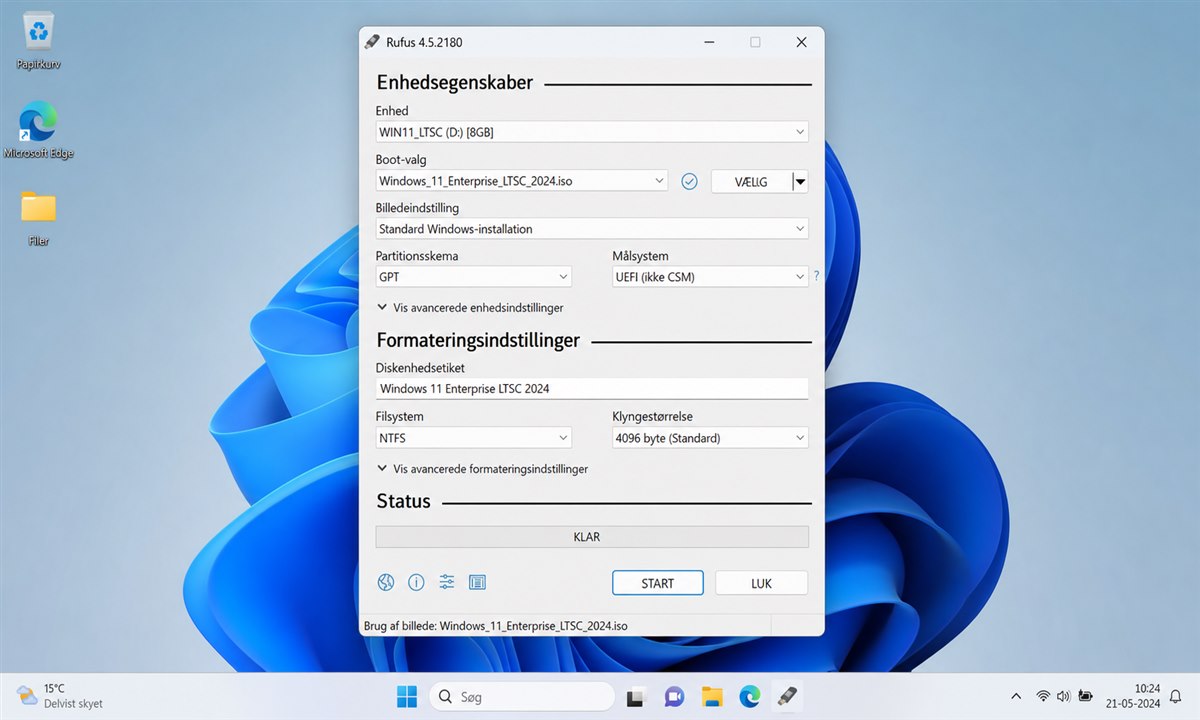 Rufus program til oprettelse af bootbart Windows 11 LTSC USB
