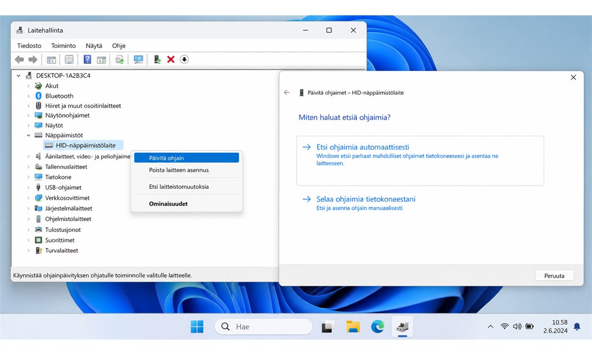 Windows 11 laitehallinta näppäimistöajurin päivitys