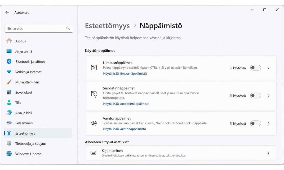 Windows 11 esteettömyysasetukset suodatinnäppäimet
