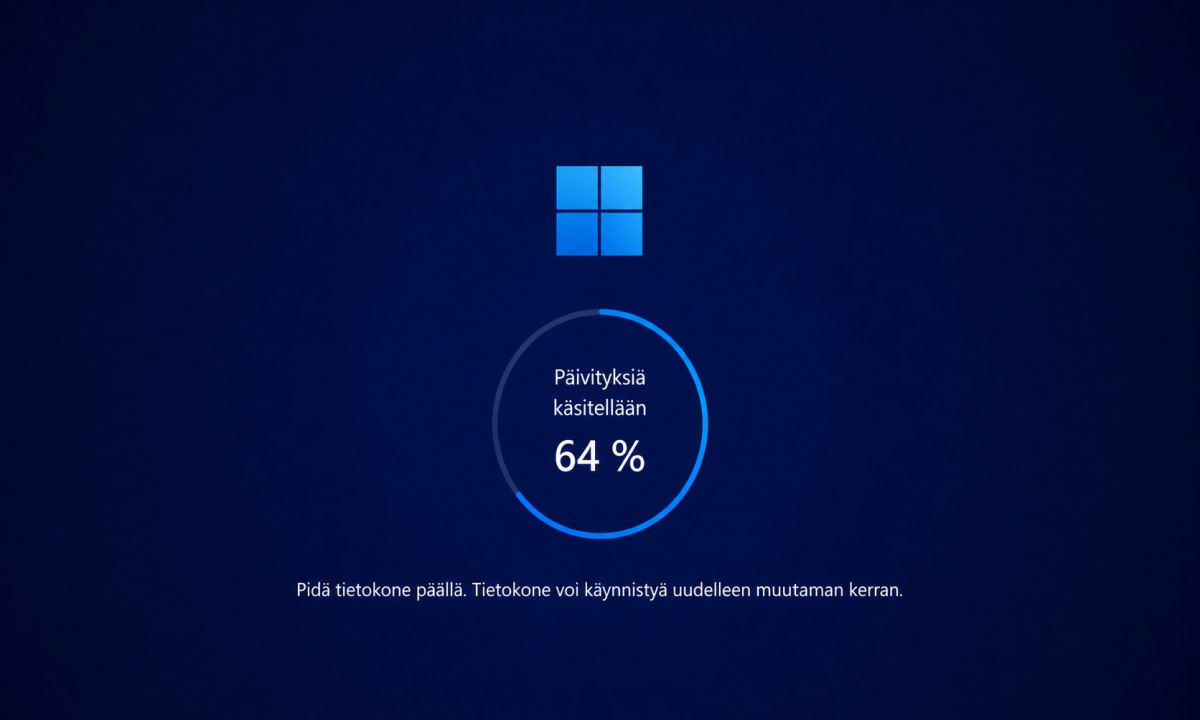 Windows 11 asennuksen edistyminen uudelleenkäynnistyksen aikana