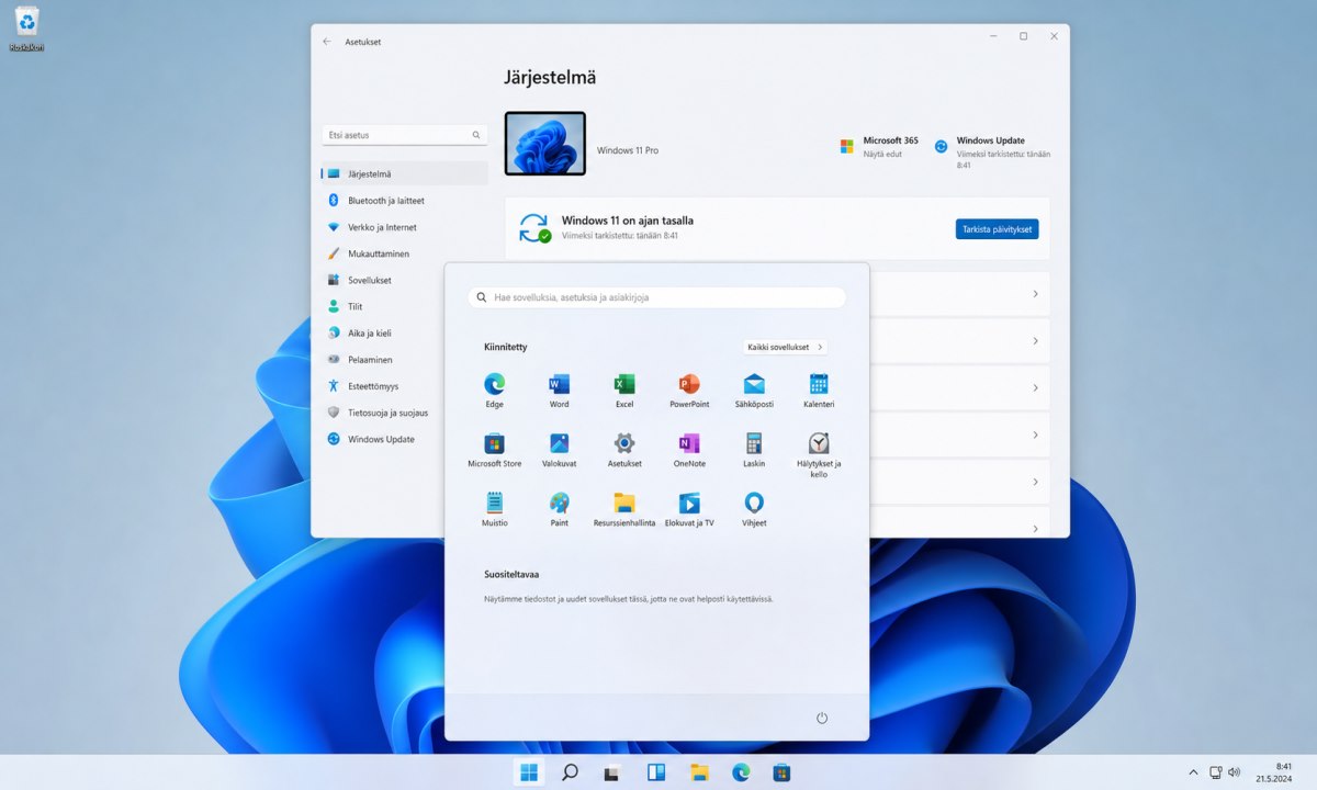 Windows 11 uusi käyttöliittymä asennuksen jälkeen