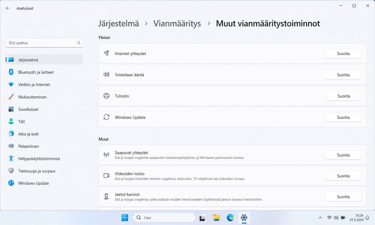 Windows 11 vianmääritystyökalu Internet-yhteydet