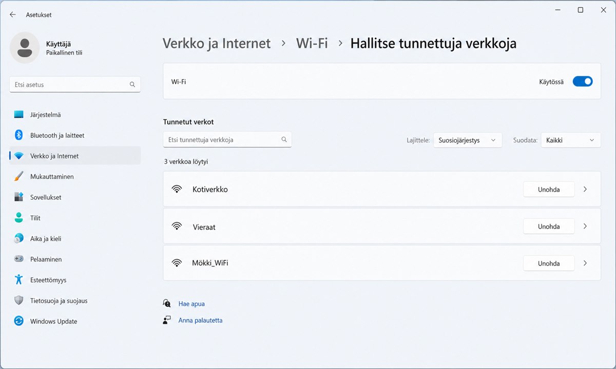 Windows 11 WiFi-verkon unohtaminen ja uudelleenyhdistäminen