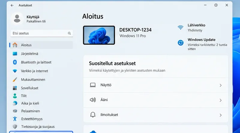 Windows 11:n Asetukset-näkymä, jossa Windows Update näkyy vasemman reunan valikossa
