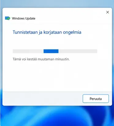 Windows Update -vianmäärityksen ikkuna, jossa ongelmien tunnistus on käynnissä