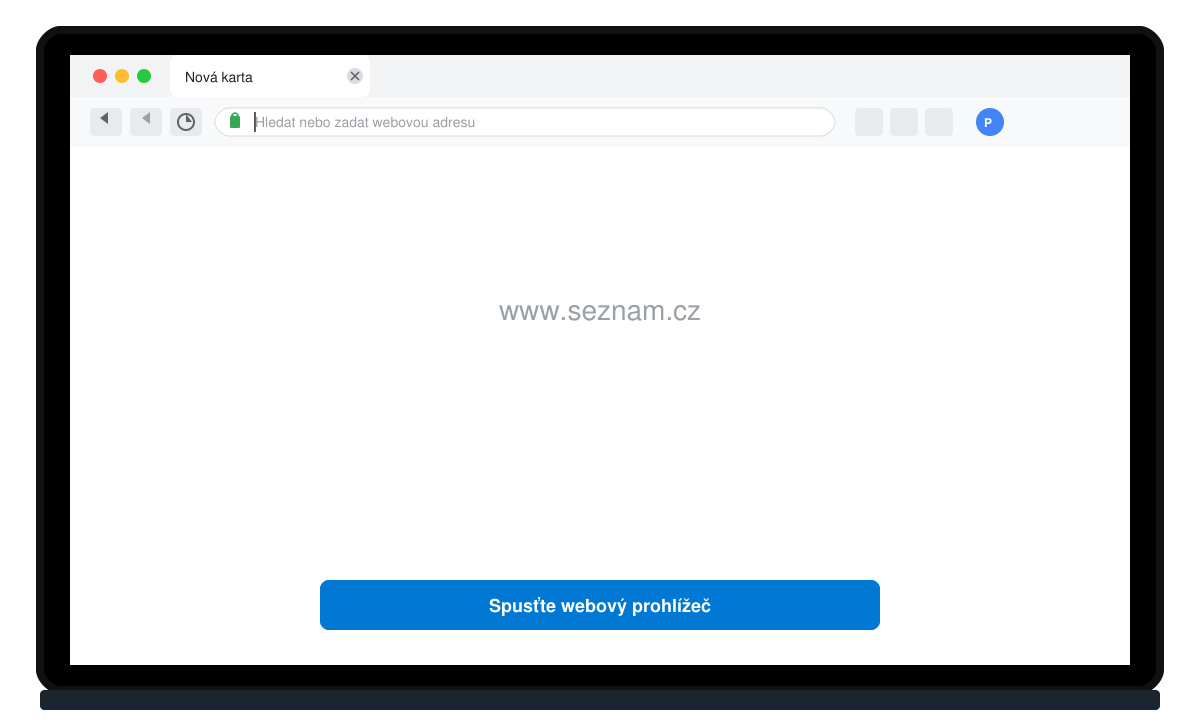 Snímek obrazovky s otevřeným prohlížečem a prázdným adresním řádkem