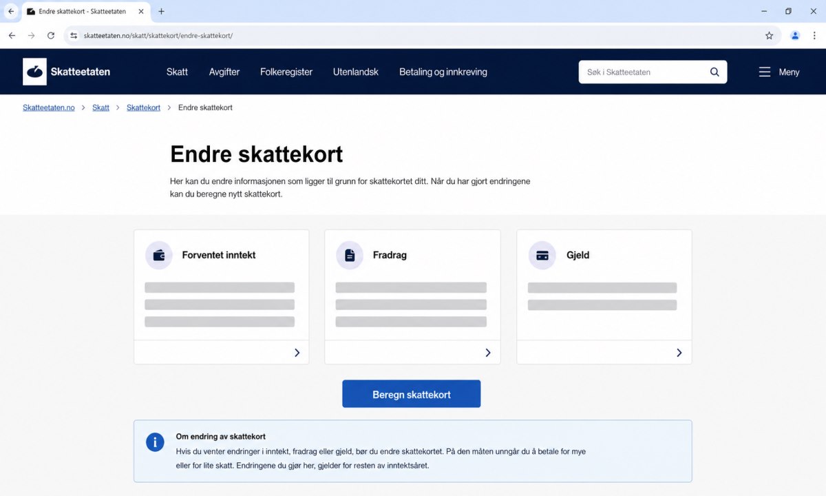 Skattekortendring på skatteetaten.no med inntektsjustering