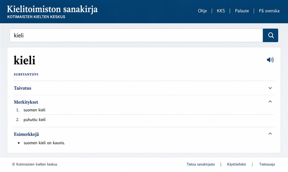 Kielitoimiston sanakirja hakutulos suomen kielellä