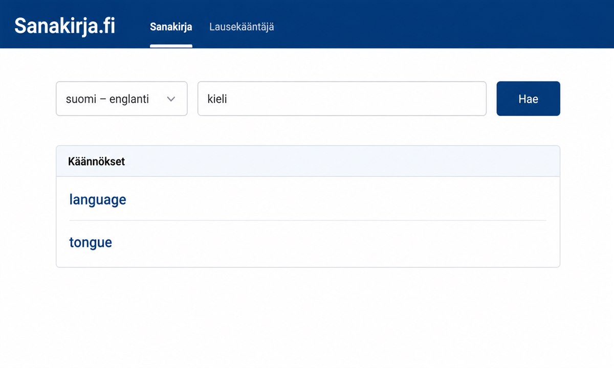 Sanakirja.fi käyttöliittymä suomi-englanti käännös