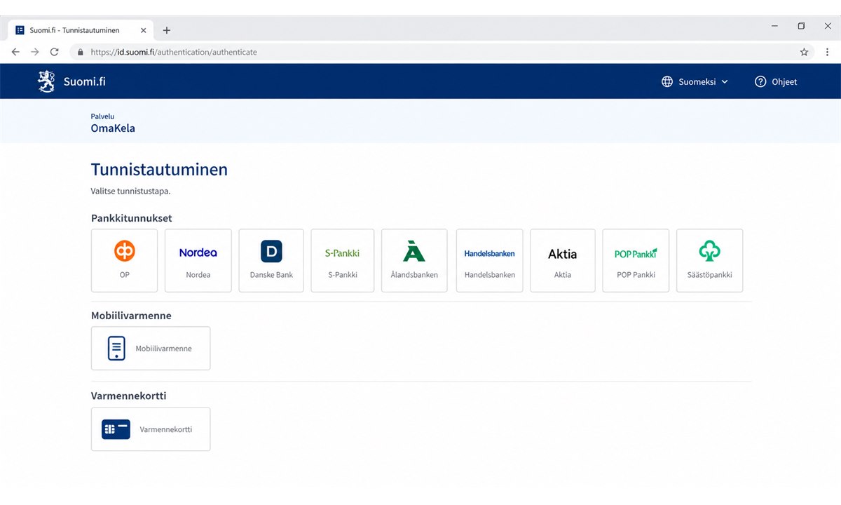 Suomi.fi tunnistautumissivu pankkitunnus valinta