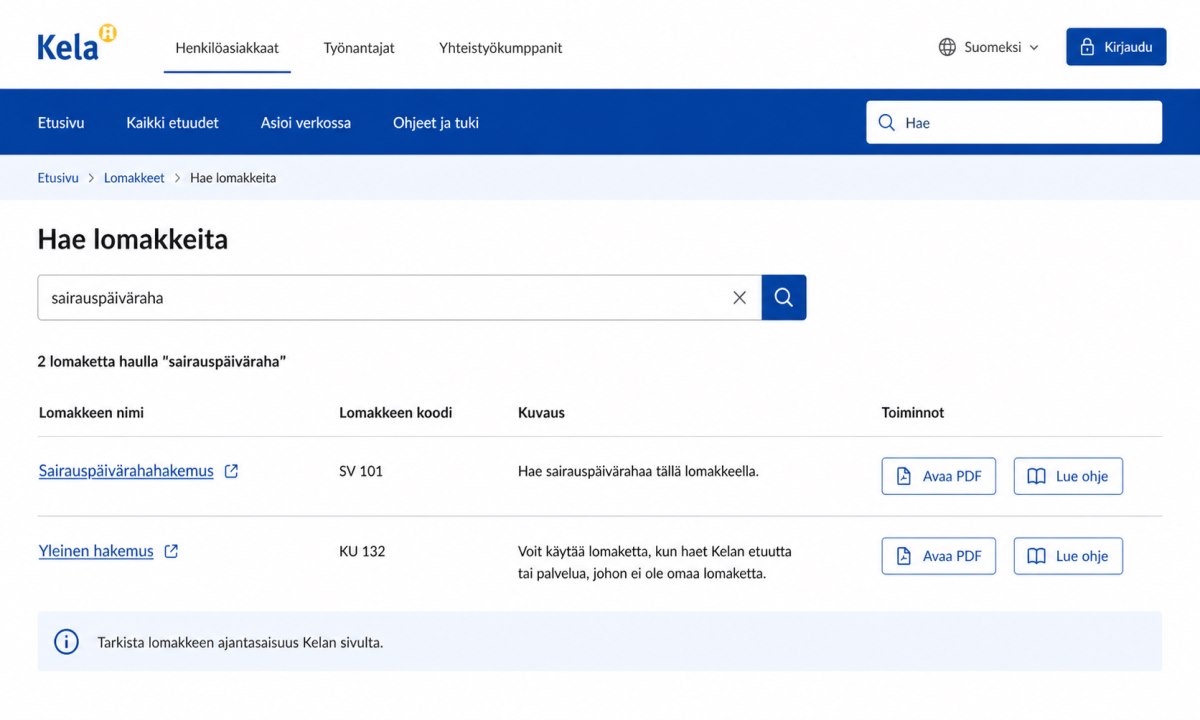 Kelan lomakehaku hakusanalla sairauspäiväraha