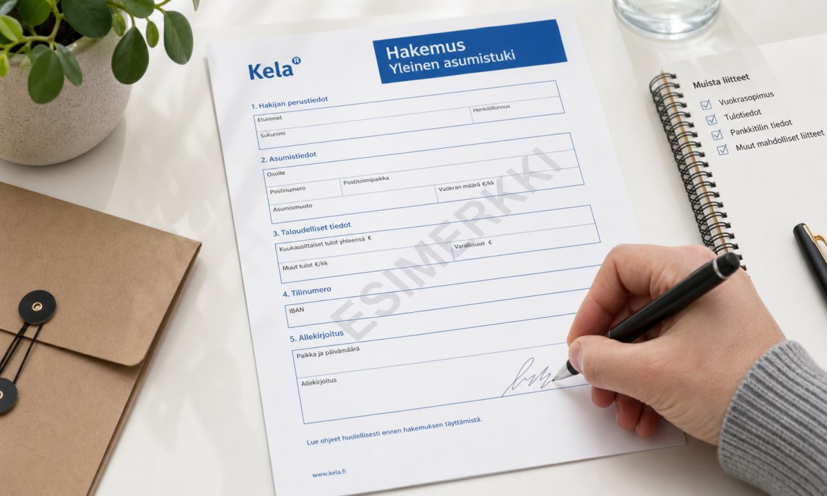 Kelan lomake tulostettu paperille allekirjoitettavana