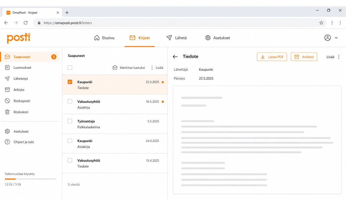 OmaPosti digitaaliset kirjeet postilaatikko