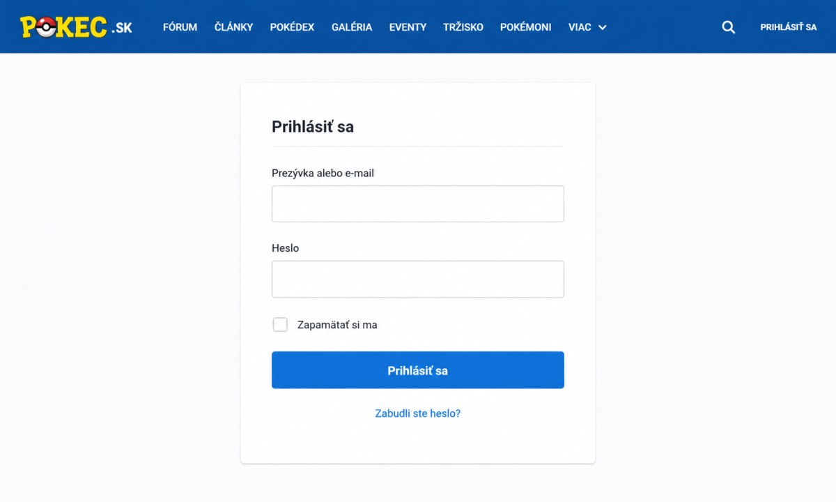 Prihlasovací formulár na Pokec.sk