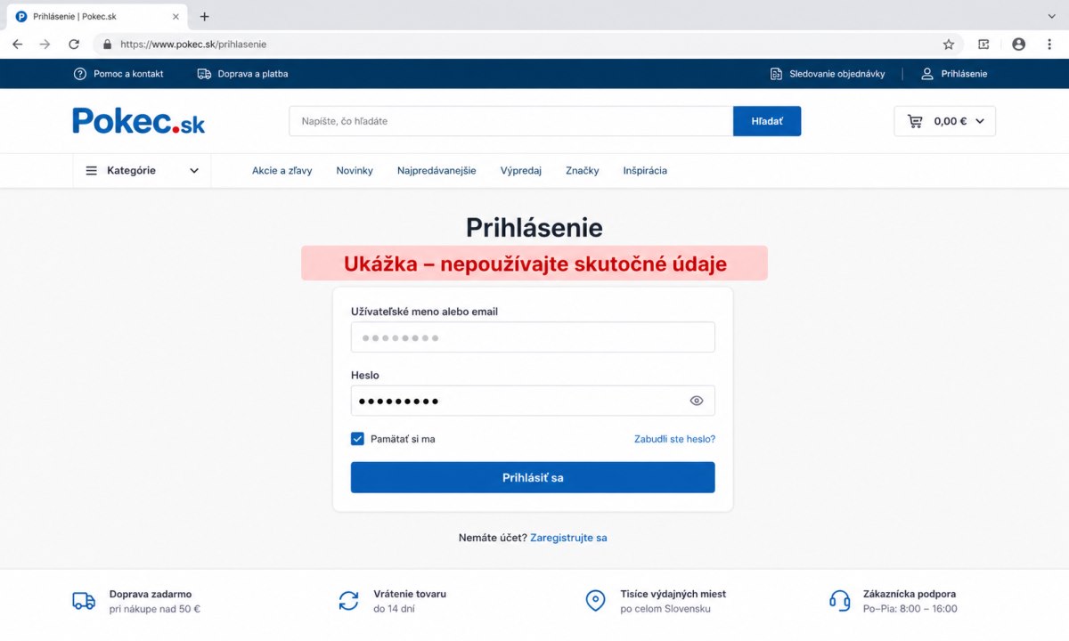 Zadávanie prihlasovacích údajov na Pokec.sk