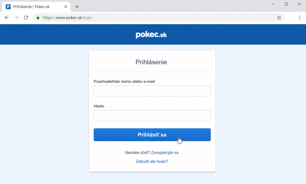 Tlačidlo prihlásenia na Pokec.sk