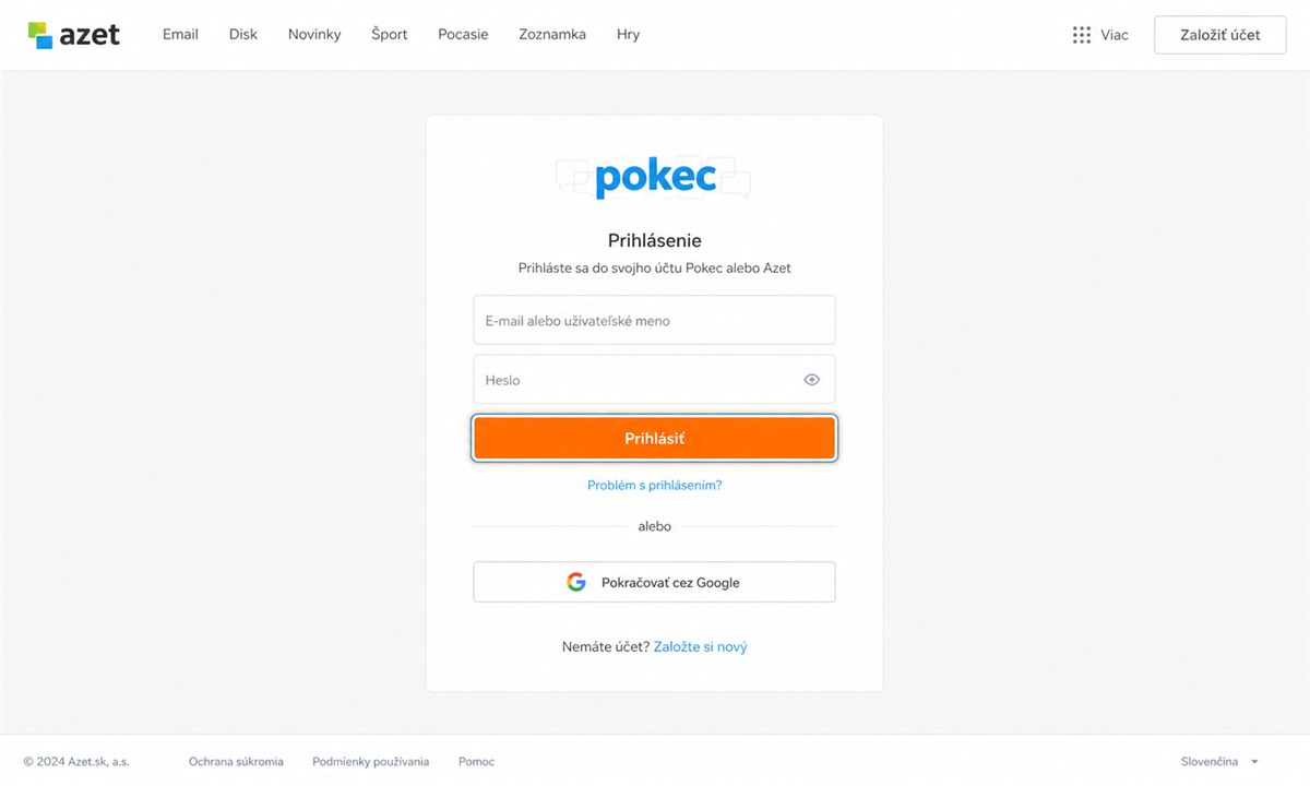 Tlačidlo prihlásiť na Pokec.sk