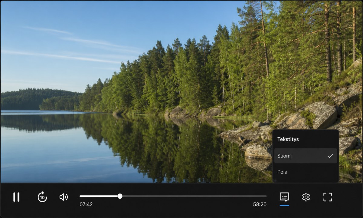 Yle Areena toistimen säätimet ja tekstityspainike