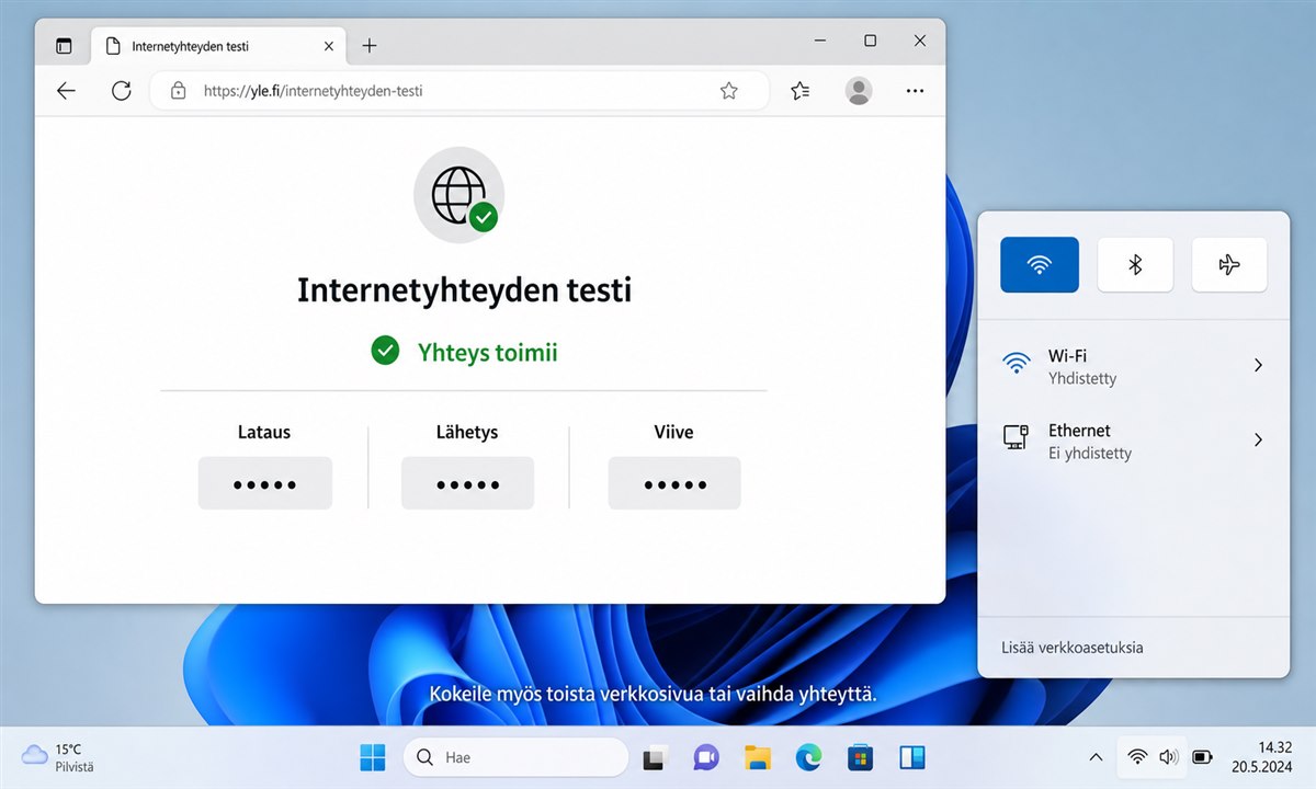 Internetyhteyden testaaminen Yle Areena ongelman ratkaisemiseksi