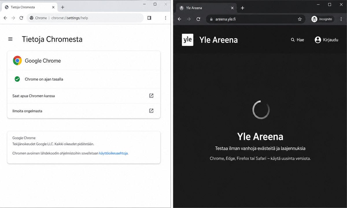 Selaimen päivittäminen tai vaihtaminen Yle Areena ongelmaan
