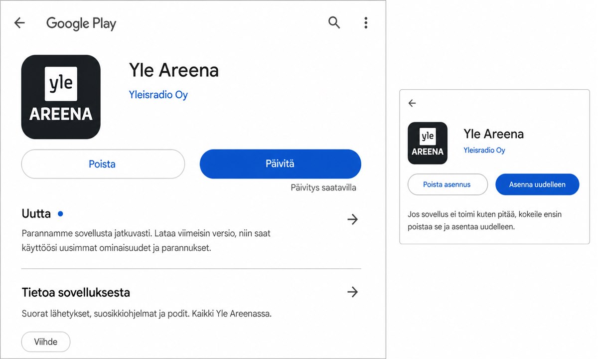 Yle Areena sovelluksen päivittäminen tai uudelleenasennus