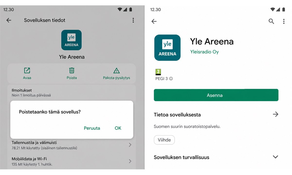 Yle Areena sovelluksen poistaminen ja uudelleenasennus