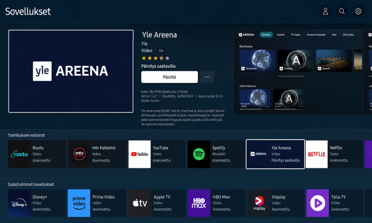 Samsung Apps sovelluskauppa Yle Areena päivitys