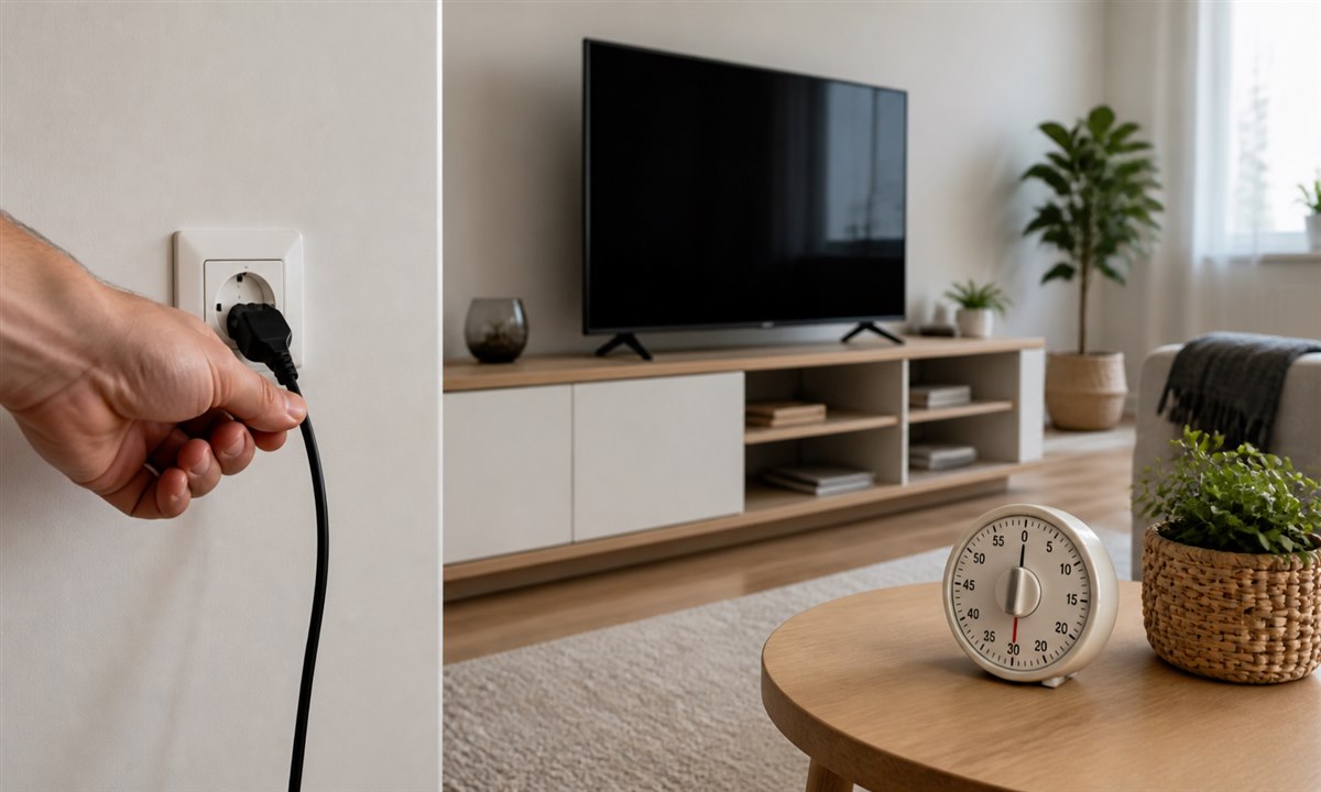 Television virtajohto irrotettu seinästä uudelleenkäynnistystä varten