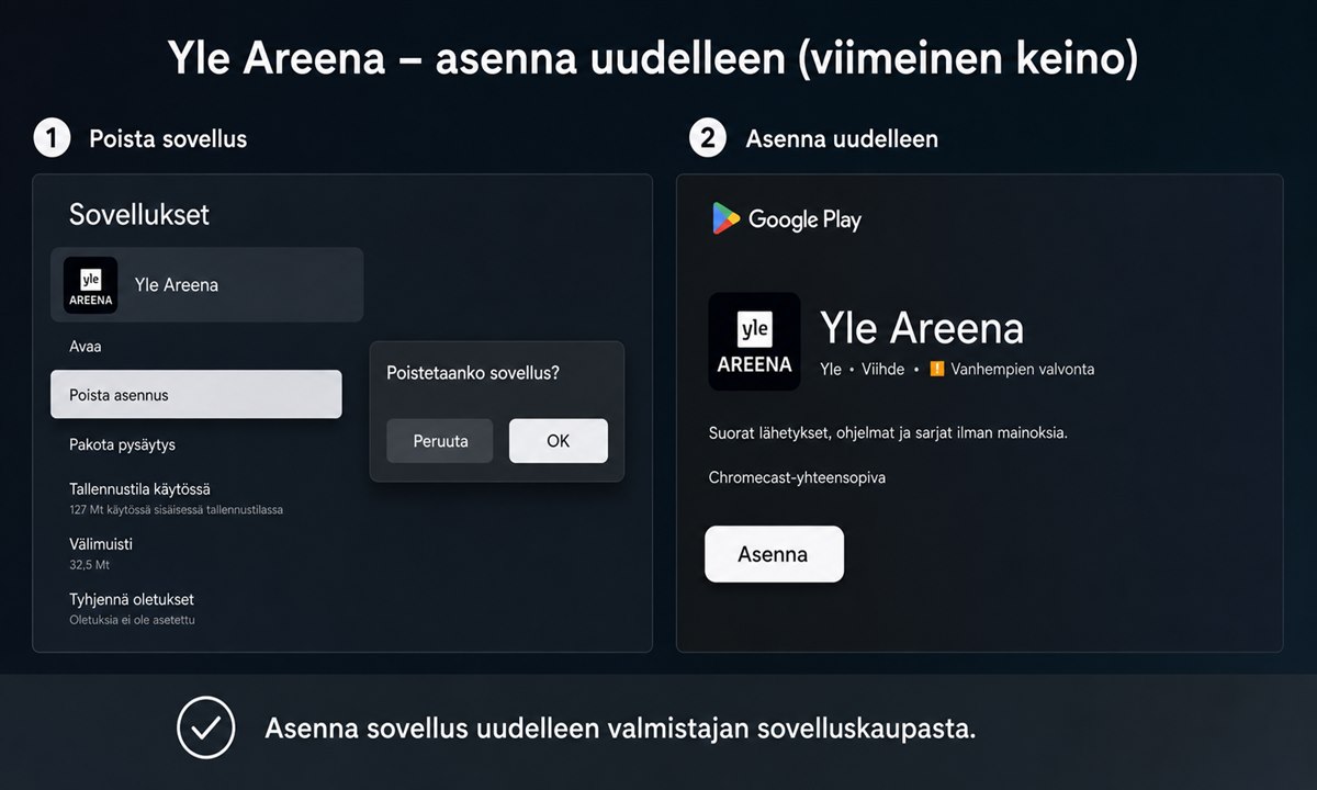 Yle Areena -sovelluksen poistaminen ja uudelleenasentaminen Smart TV:llä