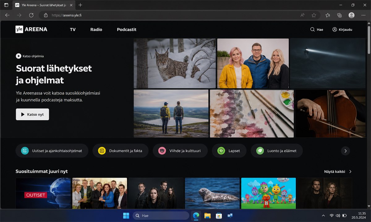 Yle Areena avaaminen selaimessa