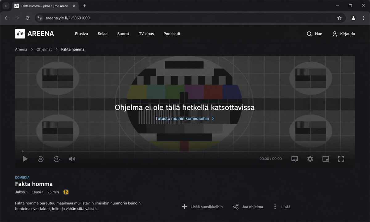 Fakta homma katselu Yle Areena videosoitin