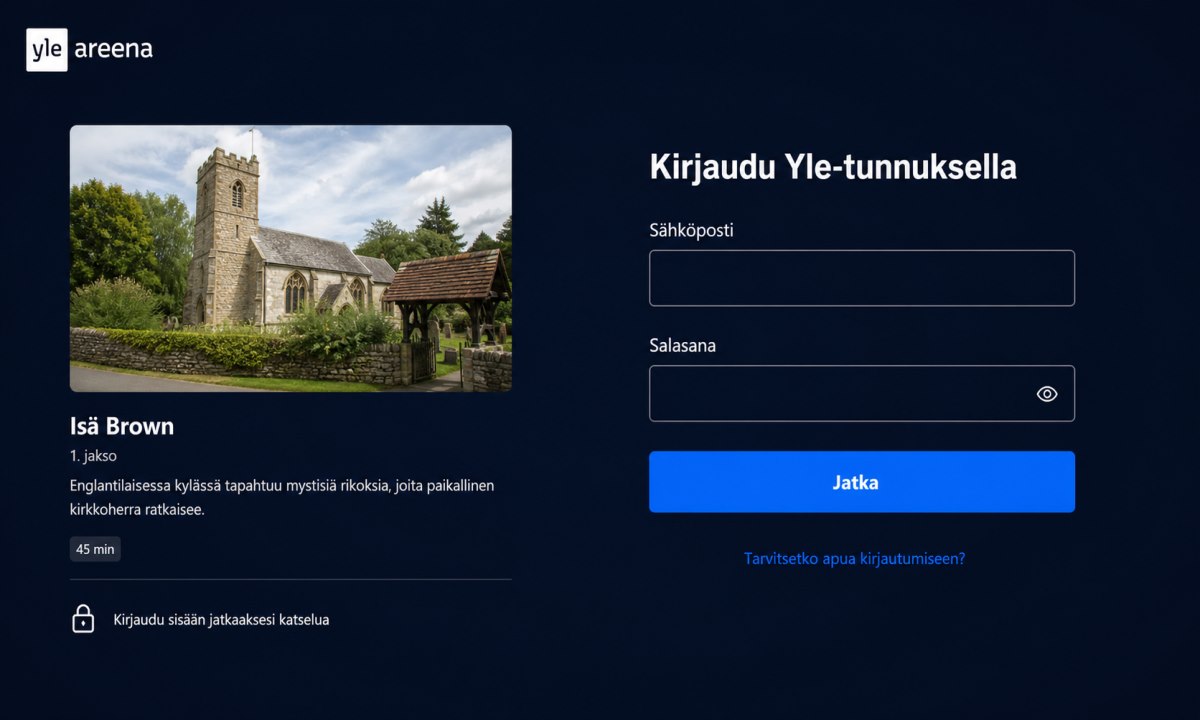 Yle Areena kirjautuminen Isä Brown katsomista varten