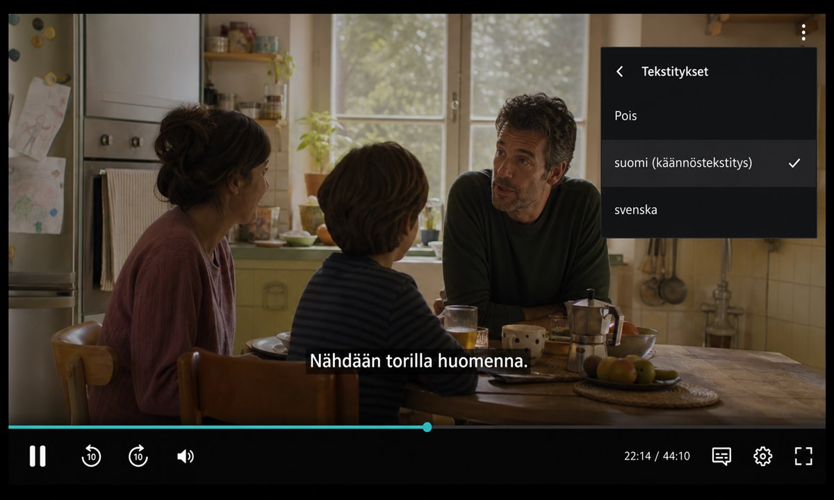 Yle Areena videosoitin ja tekstitysvalinnat italialaisessa sarjassa