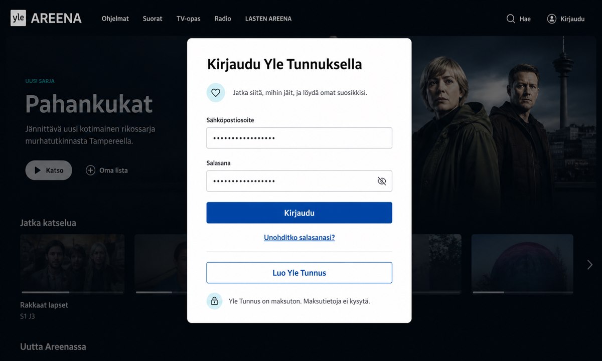 Yle Areena kirjautuminen Yle Tunnuksella